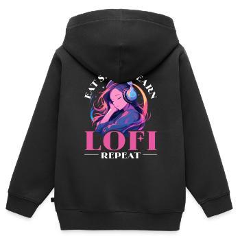Lofi Music Lover Low Fidelity Japanische Ästhetik - Kinder Premium Organic Zip Hoodie - Schwarz - Hinten - AI Model Kid Male (0cm)