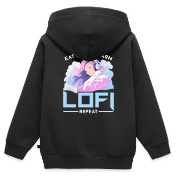 Lofi Music Lover Low Fidelity Japanische Ästhetik - Kinder Premium Organic Zip Hoodie - Schwarz - Hinten - AI Model Kid Male (0cm)