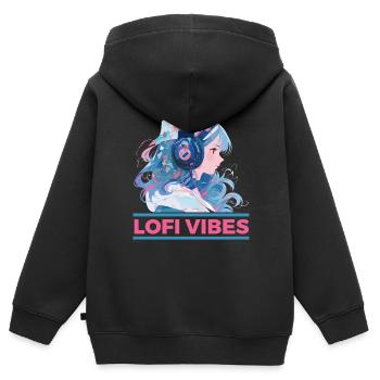 Lofi Music Lover Low Fidelity Japanische Ästhetik - Kinder Premium Organic Zip Hoodie - Schwarz - Hinten - AI Model Kid Male (0cm)