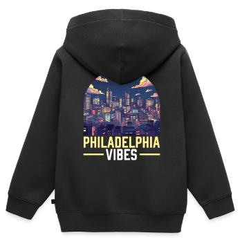 Philadelphia City, Pennsylvania, Vereinigte Staaten - Kinder Premium Organic Zip Hoodie - Schwarz - Hinten - AI Model Kid Male (0cm)