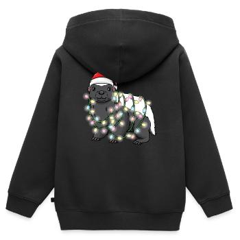 Honigdachs Mit Weihnachtsbeleuchtung - Kinder Premium Organic Zip Hoodie - Schwarz - Hinten - AI Model Kid Male (0cm)