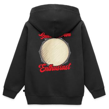 Caisse claire, instrument de musique, musicien, batteur - Sweat Premium à capuche zippé enfant bio - noir - Dos - AI Model Kid Male (0cm)