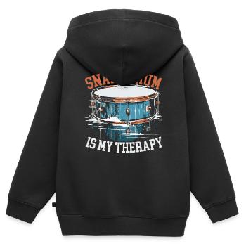 Caisse claire, instrument de musique, musicien, batteur - Sweat Premium à capuche zippé enfant bio - noir - Dos - AI Model Kid Male (0cm)