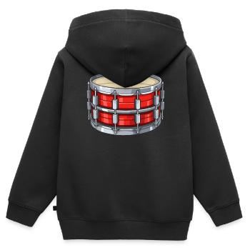 Caisse claire, instrument de musique, musicien, batteur - Sweat Premium à capuche zippé enfant bio - noir - Dos - AI Model Kid Male (0cm)