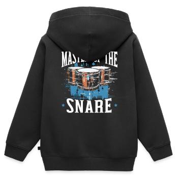 Caisse claire, instrument de musique, musicien, batteur - Sweat Premium à capuche zippé enfant bio - noir - Dos - AI Model Kid Male (0cm)