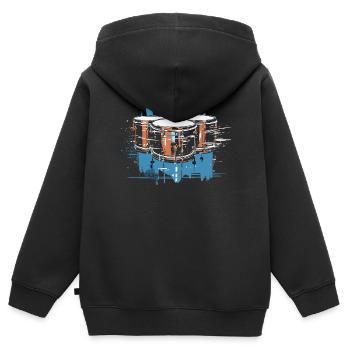 Caisse claire, instrument de musique, musicien, batteur - Sweat Premium à capuche zippé enfant bio - noir - Dos - AI Model Kid Male (0cm)