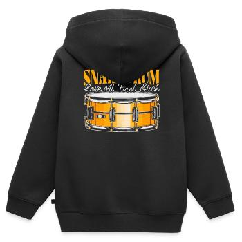 Caisse claire, instrument de musique, musicien, batteur - Sweat Premium à capuche zippé enfant bio - noir - Dos - AI Model Kid Male (0cm)