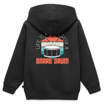 Caisse claire, instrument de musique, musicien, batteur - Sweat Premium à capuche zippé enfant bio - noir - Dos - AI Model Kid Male (0cm)