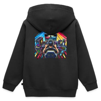 Speedrunning Joueur de jeux vidéo Gamer Gaming - Sweat Premium à capuche zippé enfant bio - noir - Dos - AI Model Kid Male (0cm)