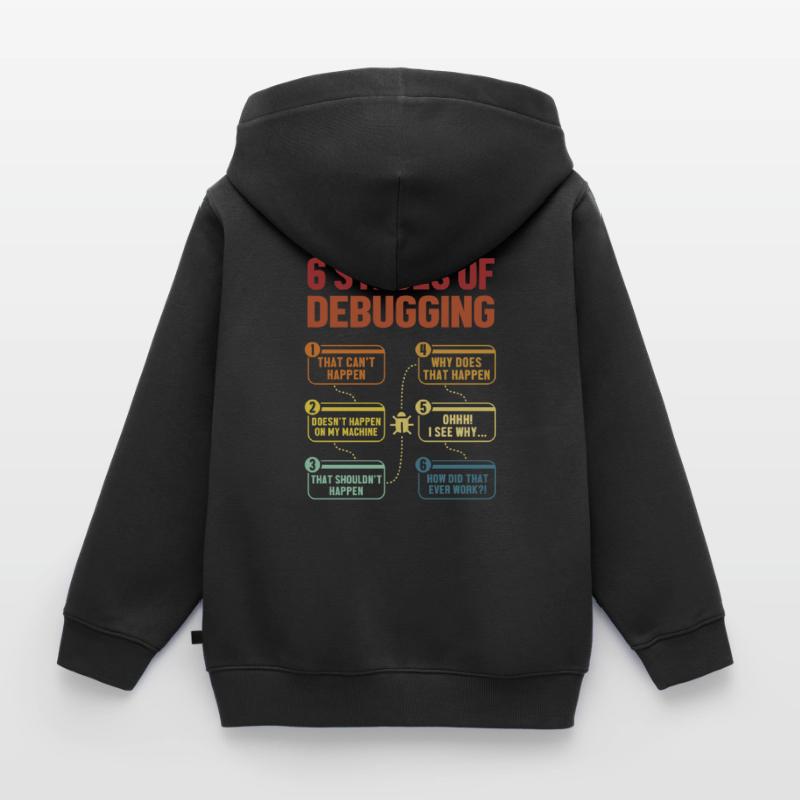 6 Stages of Debugging Softwareingenieur Coder Kinder Premium Organic Zip Hoodie
