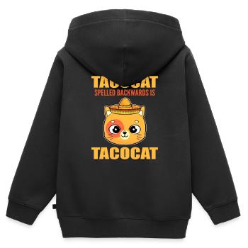 Tacocat Spelled Backwards Miezekatze Kätzchen - Kinder Premium Organic Zip Hoodie - Schwarz - Hinten - AI Model Kid Male (0cm)