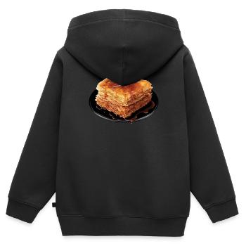Baklava Pâtisserie Dessert Gourmand Moyen-Orient - Sweat Premium à capuche zippé enfant bio - noir - Dos - AI Model Kid Male (0cm)