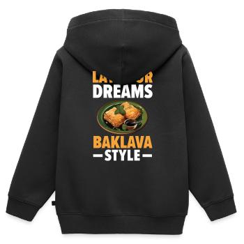 Baklava Gebäck Dessert Essen Liebhaber Naher Osten - Kinder Premium Organic Zip Hoodie - Schwarz - Hinten - AI Model Kid Male (0cm)