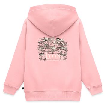 Lyon France Voyage Vacances Touriste J’aime Lyon - Sweat Premium à capuche zippé enfant bio - rose - Dos - AI Model Kid Female (0cm)