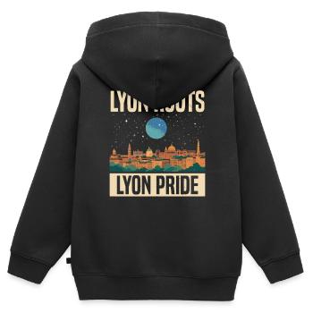 Lyon France Voyage Vacances Touriste J’aime Lyon - Sweat Premium à capuche zippé enfant bio - noir - Dos - AI Model Kid Male (0cm)