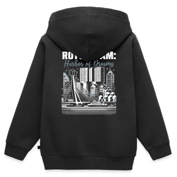 Rotterdam Pays-Bas Voyage J’aime Rotterdam - Sweat Premium à capuche zippé enfant bio - noir - Dos - AI Model Kid Male (0cm)