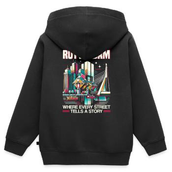 Rotterdam Pays-Bas Voyage J’aime Rotterdam - Sweat Premium à capuche zippé enfant bio - noir - Dos - AI Model Kid Male (0cm)
