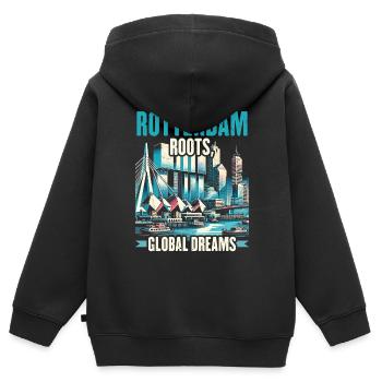 Rotterdam Pays-Bas Voyage J’aime Rotterdam - Sweat Premium à capuche zippé enfant bio - noir - Dos - AI Model Kid Male (0cm)