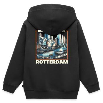 Rotterdam Pays-Bas Voyage J’aime Rotterdam - Sweat Premium à capuche zippé enfant bio - noir - Dos - AI Model Kid Male (0cm)