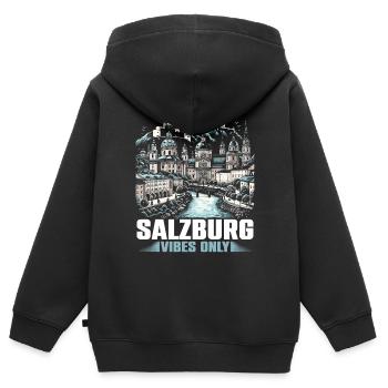 Salzburg Österreich Reisen Urlaubsland Österreich - Kinder Premium Organic Zip Hoodie - Schwarz - Hinten - AI Model Kid Male (0cm)