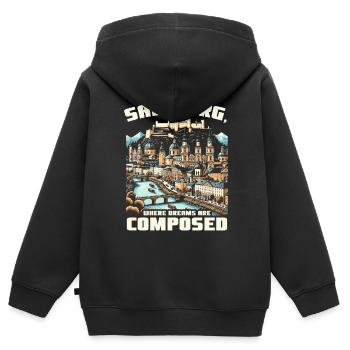 Salzburg Österreich Reisen Urlaubsland Österreich - Kinder Premium Organic Zip Hoodie - Schwarz - Hinten - AI Model Kid Male (0cm)