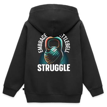 Kettlebell Workout Fitness Journey Bodybuilder - Kinder Premium Organic Zip Hoodie - Schwarz - Hinten - AI Model Kid Male (0cm)