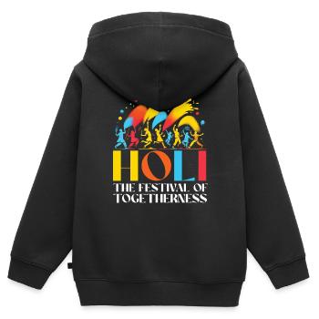 Happy Holi Greetings Hinduism Indian Festival - Kids Premium Organic Zip-up Hoodie - black - Back - AI Model Kid Male (0cm)