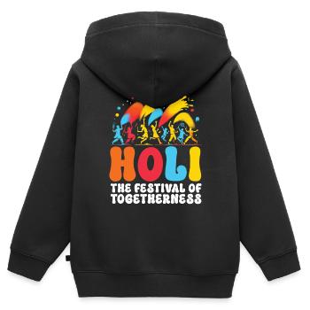 Happy Holi Grüße Hinduismus Indisches Fest - Kinder Premium Organic Zip Hoodie - Schwarz - Hinten - AI Model Kid Male (0cm)