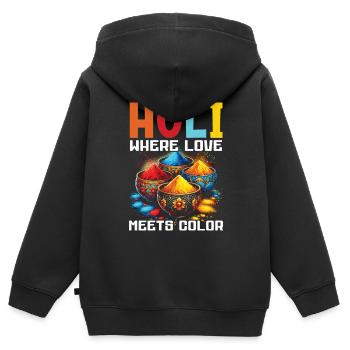Happy Holi Greetings Hinduism Indian Festival - Kids Premium Organic Zip-up Hoodie - black - Back - AI Model Kid Male (0cm)
