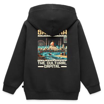 Sharjah Vereinigte Arabische Emirate Reisen Vereinigte Arabische Emirate - Kinder Premium Organic Zip Hoodie - Schwarz - Hinten - AI Model Kid Male (0cm)