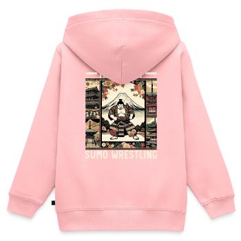 Lutteur de sumo Lutte japonaise Lutte de sumo - Sweat Premium à capuche zippé enfant bio - rose - Dos - AI Model Kid Female (0cm)