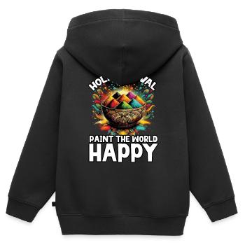 Happy Holi Grüße Hinduismus Indisches Fest - Kinder Premium Organic Zip Hoodie - Schwarz - Hinten - AI Model Kid Male (0cm)