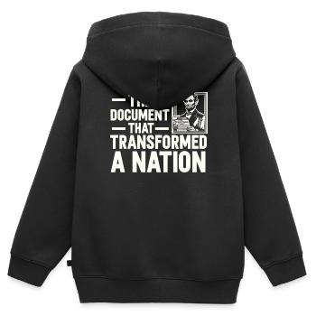 Proclamation d’émancipation Black Pride Juneteenth - Sweat Premium à capuche zippé enfant bio - noir - Dos - AI Model Kid Male (0cm)
