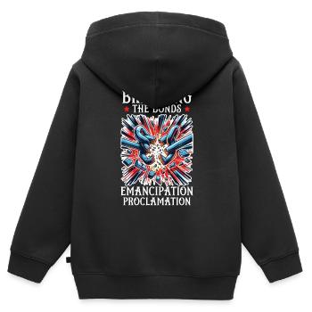 Proclamation d’émancipation Black Pride Juneteenth - Sweat Premium à capuche zippé enfant bio - noir - Dos - AI Model Kid Male (0cm)