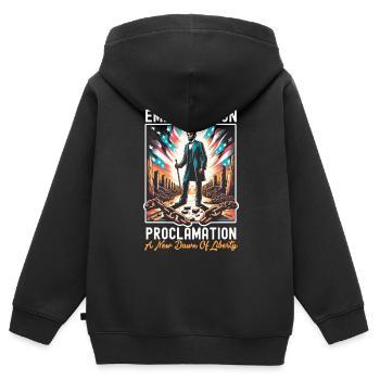 Proclamation d’émancipation Black Pride Juneteenth - Sweat Premium à capuche zippé enfant bio - noir - Dos - AI Model Kid Male (0cm)