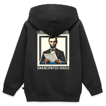 Proclamation d’émancipation Black Pride Juneteenth - Sweat Premium à capuche zippé enfant bio - noir - Dos - AI Model Kid Male (0cm)