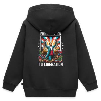 Proclamation d’émancipation Black Pride Juneteenth - Sweat Premium à capuche zippé enfant bio - noir - Dos - AI Model Kid Male (0cm)