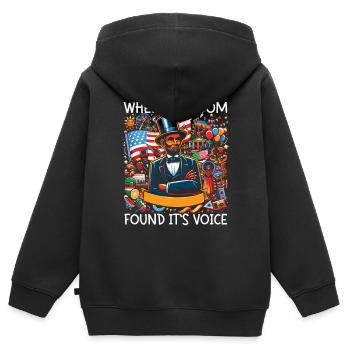 Proclamation d’émancipation Black Pride Juneteenth - Sweat Premium à capuche zippé enfant bio - noir - Dos - AI Model Kid Male (0cm)