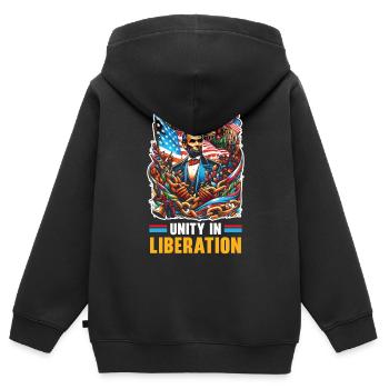Proclamation d’émancipation Black Pride Juneteenth - Sweat Premium à capuche zippé enfant bio - noir - Dos - AI Model Kid Male (0cm)
