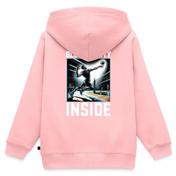 Amateur de volley-ball en salle Joueur de volley-ball sportif - Sweat Premium à capuche zippé enfant bio - rose - Dos - AI Model Kid Female (0cm)