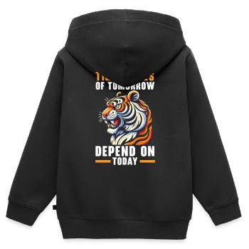 Espèces menacées Tigre de la Sonde Droits des animaux - Sweat Premium à capuche zippé enfant bio - noir - Dos - AI Model Kid Male (0cm)
