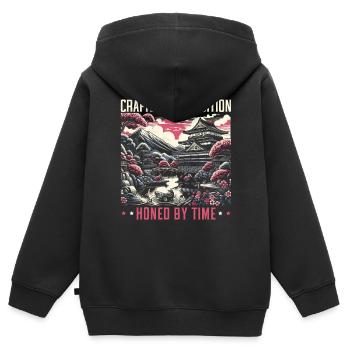 Culture féodale du Japon Histoire des kanji japonais - Sweat Premium à capuche zippé enfant bio - noir - Dos - AI Model Kid Male (0cm)