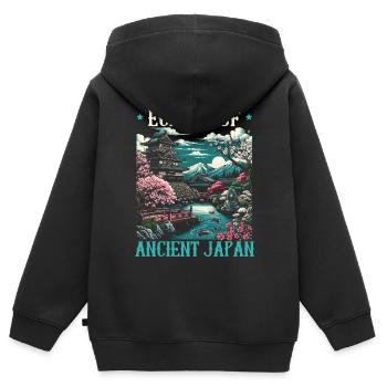 Culture féodale du Japon Histoire des kanji japonais - Sweat Premium à capuche zippé enfant bio - noir - Dos - AI Model Kid Male (0cm)