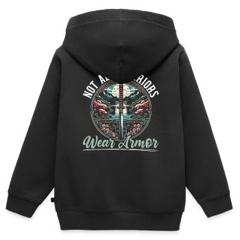 Culture féodale du Japon Histoire des kanji japonais - Sweat Premium à capuche zippé enfant bio - noir - Dos - AI Model Kid Male (0cm)