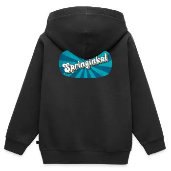 Springinkal - garçon plein de vie, nom d’animal de compagnie - Sweat Premium à capuche zippé enfant bio - noir - Dos - AI Model Kid Male (0cm)