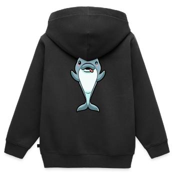 Émoticône de dauphin - Sweat Premium à capuche zippé enfant bio - noir - Dos - AI Model Kid Male (0cm)