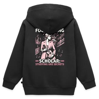 Ukulélé Professeur Instrument Ukulélé Joueur Uke - Sweat Premium à capuche zippé enfant bio - noir - Dos - AI Model Kid Male (0cm)