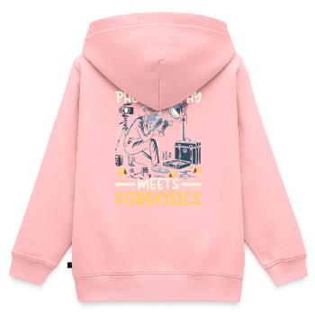 Photographe médico-légal Enquête sur les scènes de crime - Sweat Premium à capuche zippé enfant bio - rose - Dos - AI Model Kid Female (0cm)