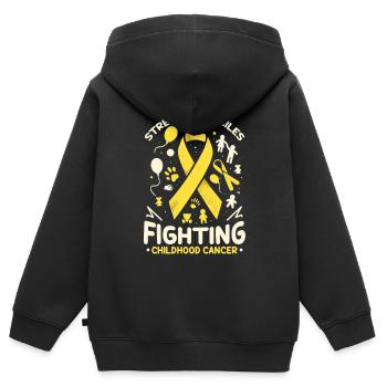 Sensibilisation au cancer de l’enfant Chimio Combattre le cancer - Sweat Premium à capuche zippé enfant bio - noir - Dos - AI Model Kid Male (0cm)