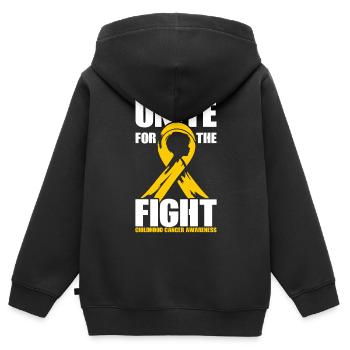 Sensibilisation au cancer de l’enfant Chimio Combattre le cancer - Sweat Premium à capuche zippé enfant bio - noir - Dos - AI Model Kid Male (0cm)